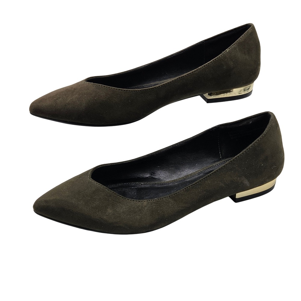 Coach and Four Shoes Womens 6 Green Suede Pointed Toe Flats Gold Heel Accent